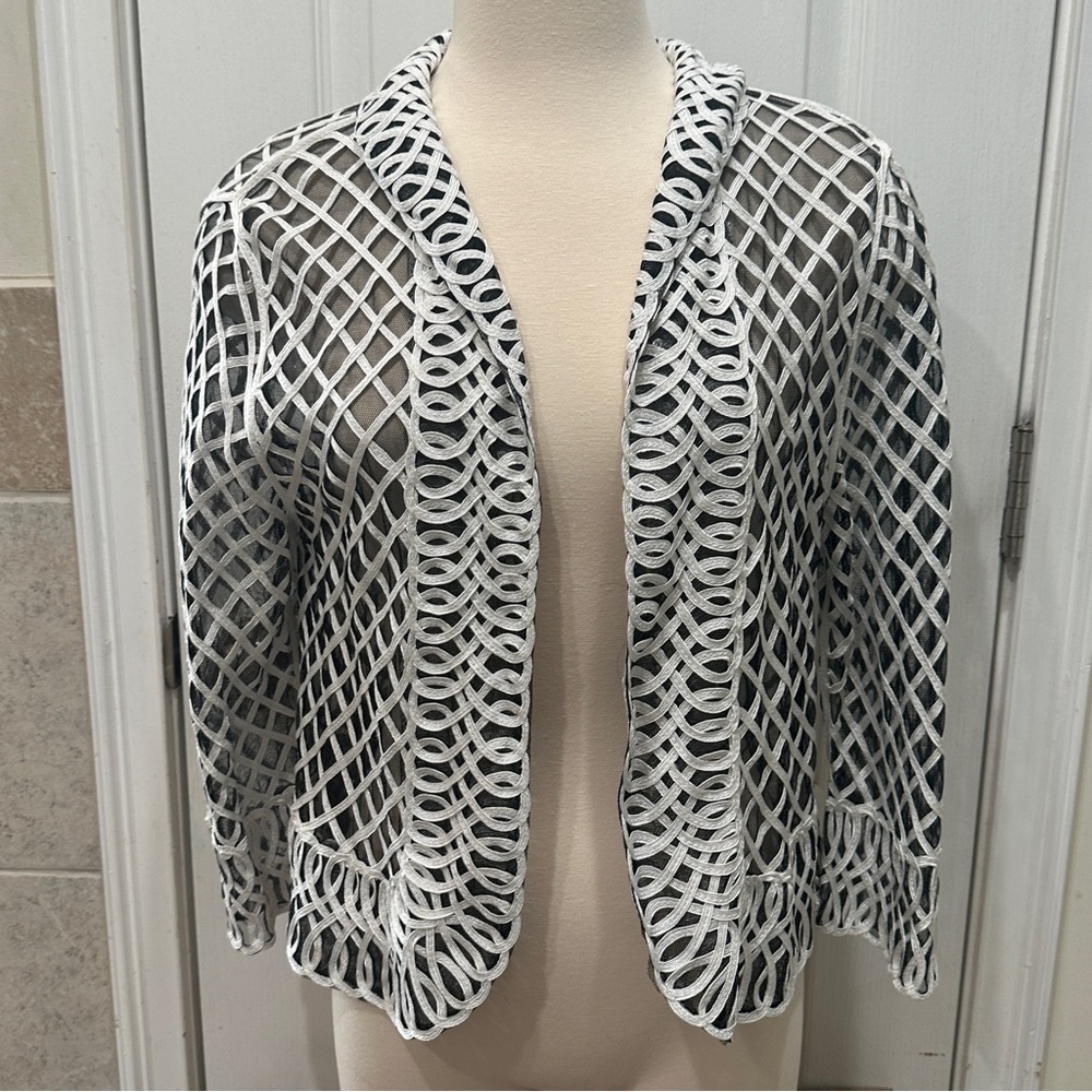 Weavz Mesh Lattice Crop Jacket Black & White Classy Semi Sheer Long Sleeve